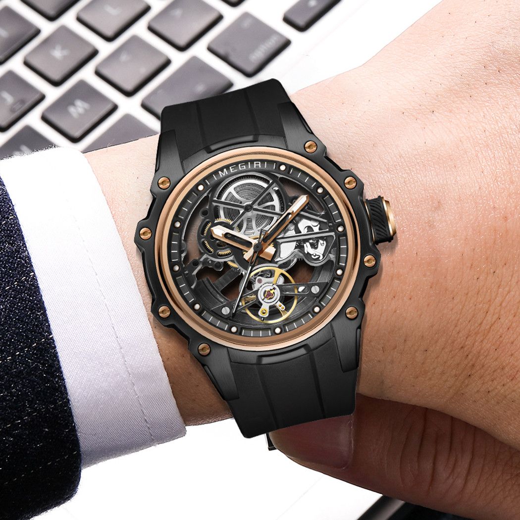 MEGIR Fashion Men's Full Automatic Watches Hollow Out Luminous Sports Mechanical Watch Waterproof Wristwatches Reloj Hombre 2243-1