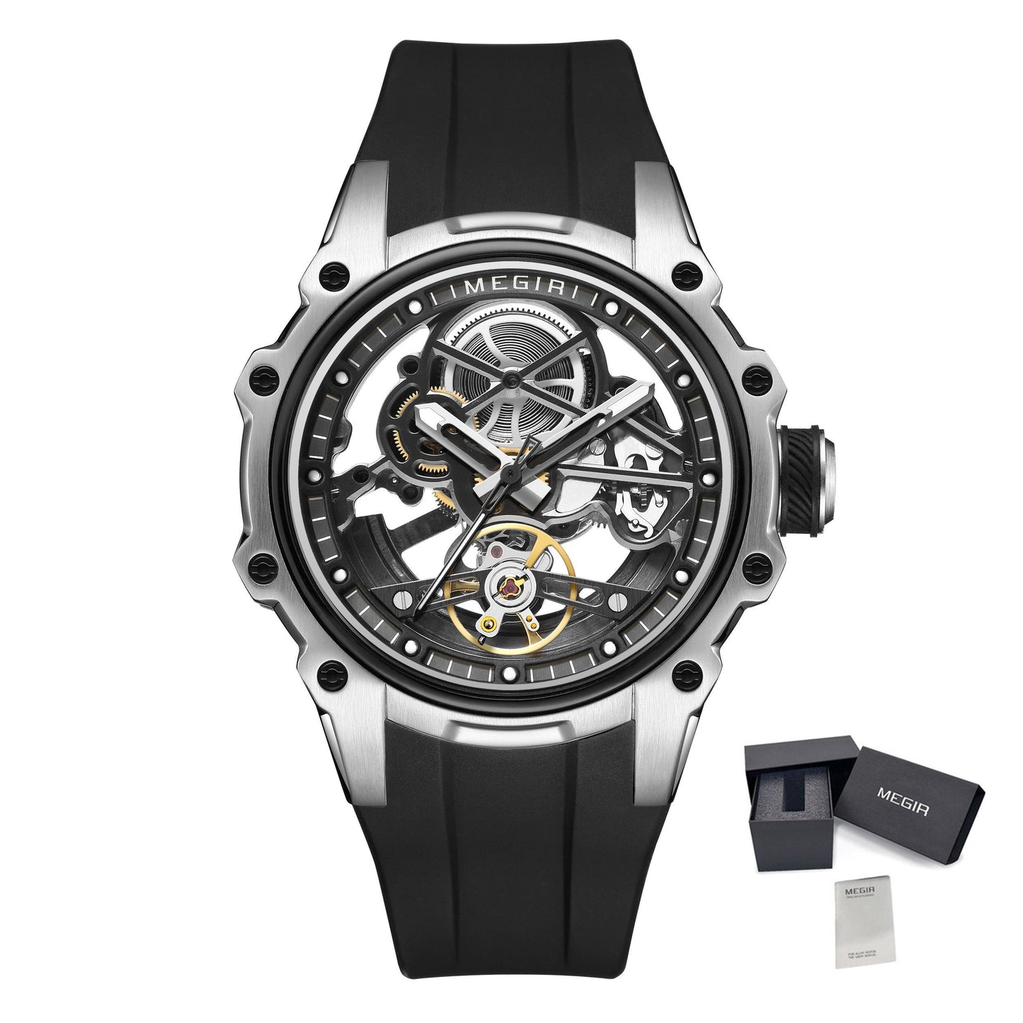 MEGIR Fashion Men's Full Automatic Watches Hollow Out Luminous Sports Mechanical Watch Waterproof Wristwatches Reloj Hombre 2243-14