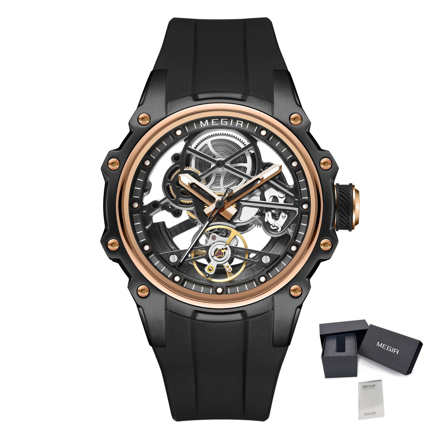 MEGIR Fashion Men's Full Automatic Watches Hollow Out Luminous Sports Mechanical Watch Waterproof Wristwatches Reloj Hombre 2243-12