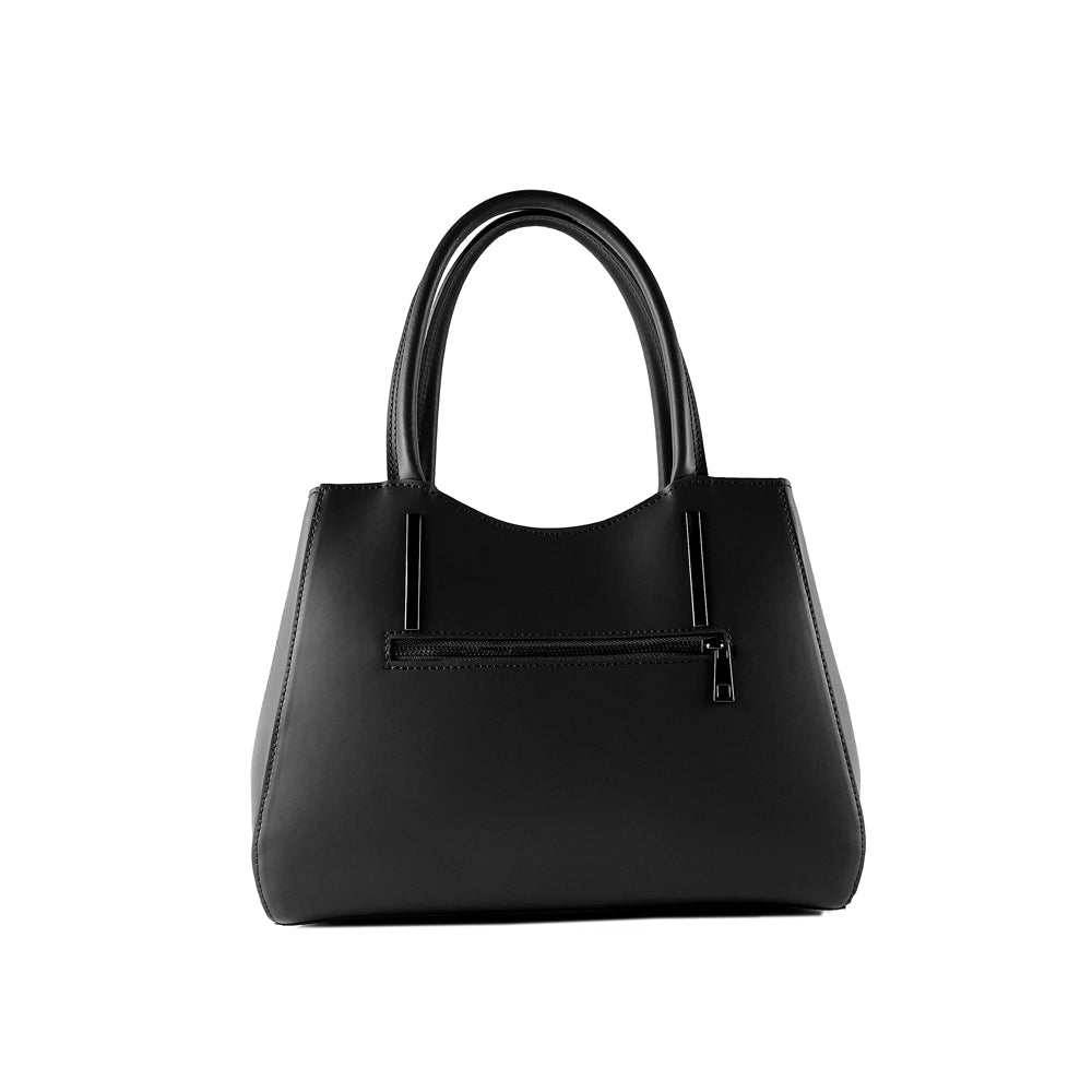 RB1004A | Genuine Leather Handbag Made in Italy with Removable Shoulder Strap and Gunmetal Metal Snap Hook Attachments - Black Color - Dimensions: 33 x 25 x 15 cm + Handles 13 cm-1