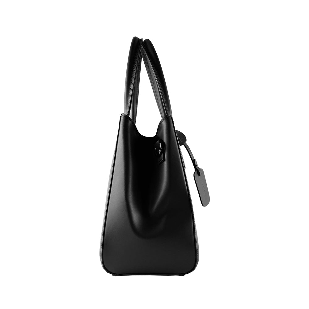 RB1004A | Genuine Leather Handbag Made in Italy with Removable Shoulder Strap and Gunmetal Metal Snap Hook Attachments - Black Color - Dimensions: 33 x 25 x 15 cm + Handles 13 cm-4