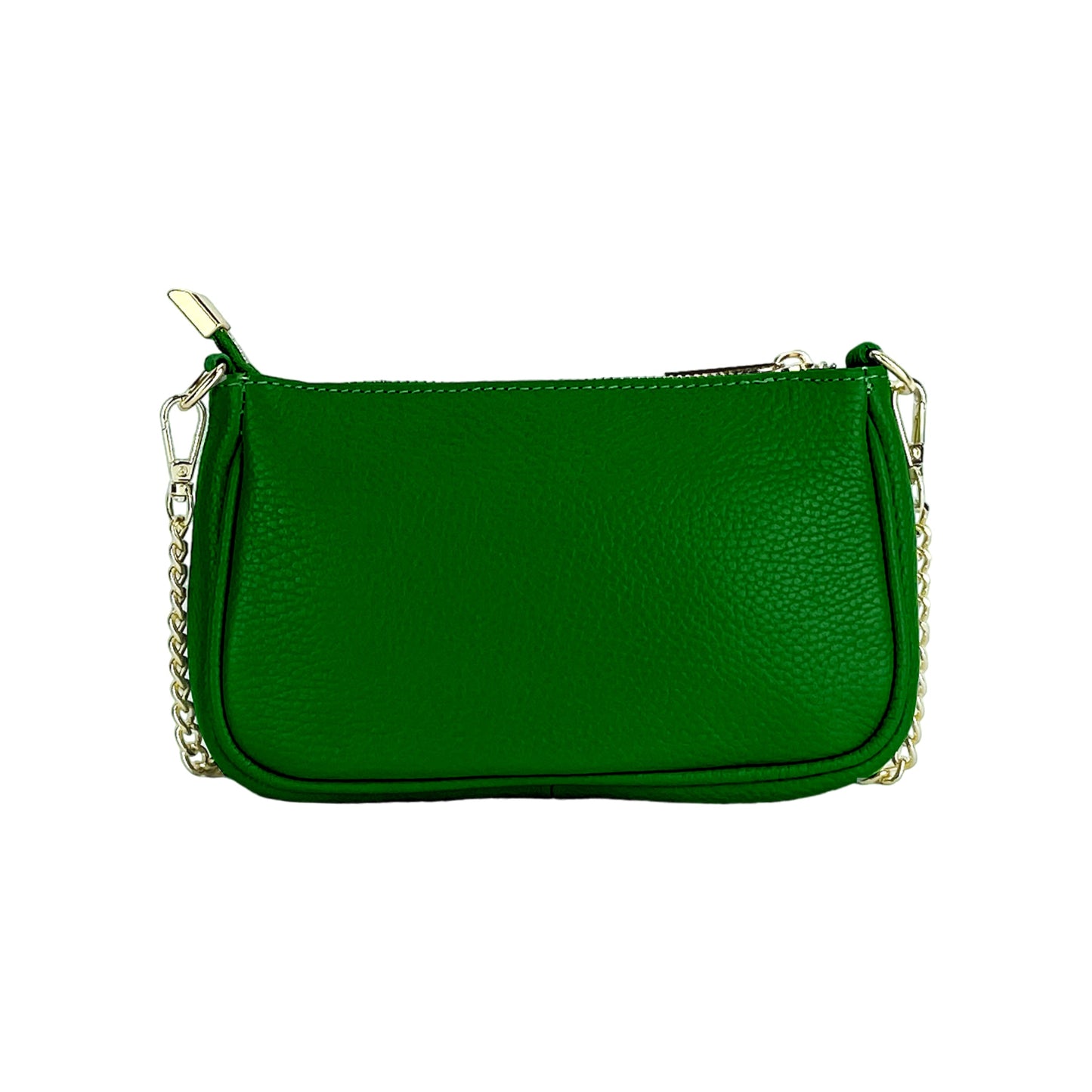 RB1022E | Small Genuine Leather Bag Made in Italy with Removable Chain Shoulder Strap. Zip Closure and Polished Gold Metal Accessories. Green Color. Dimensions: 20 x 12 x 6 cm.-4
